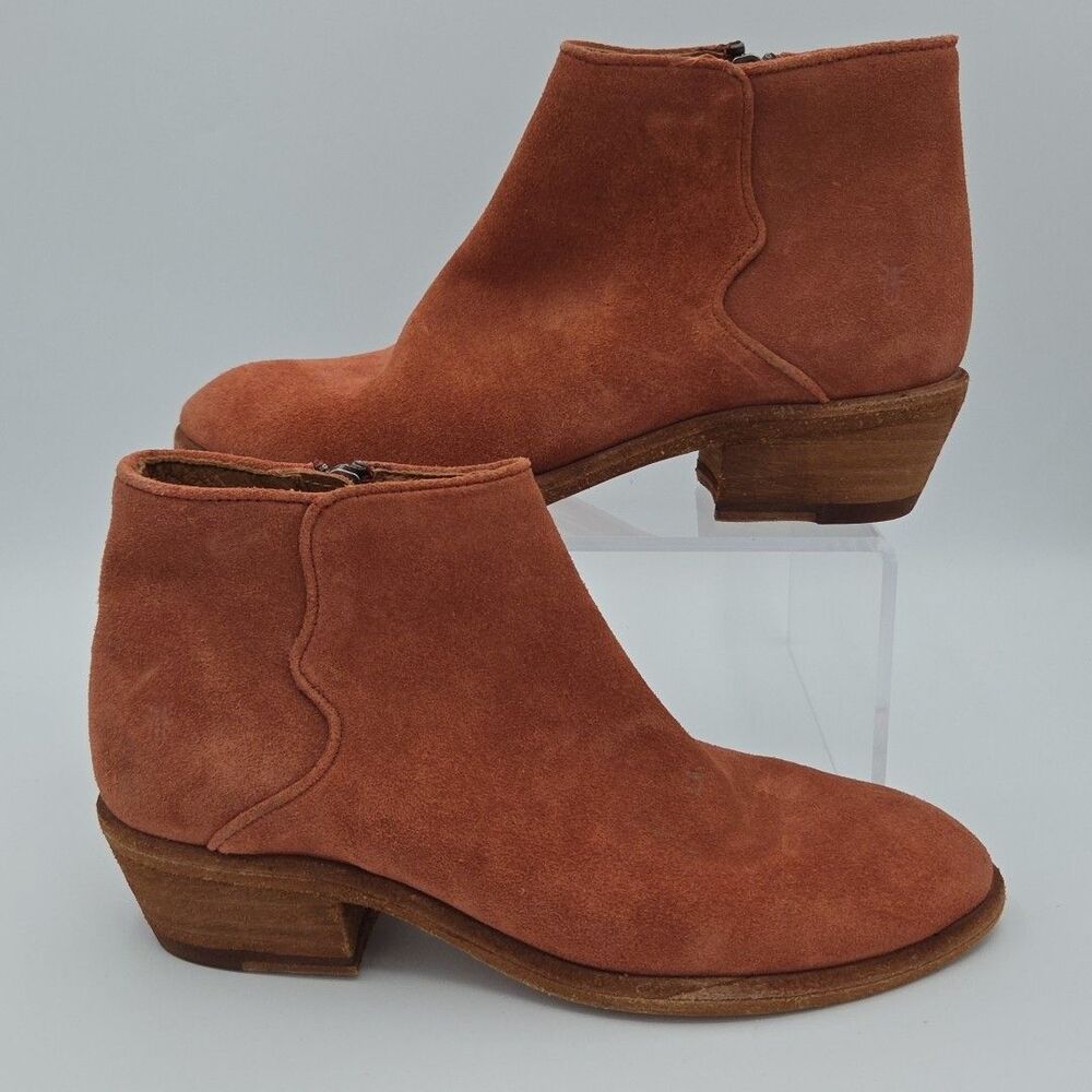 Frye Suede Carson Piping Ankle Bootie Rosewood Zipper 5.5 70354 Fall Block Heel